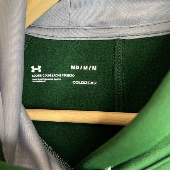 Under Armour Coldgear Green Fleece Lined Hoodie Sweater Men's Sz Medium Preowned - Picture 3 of 8